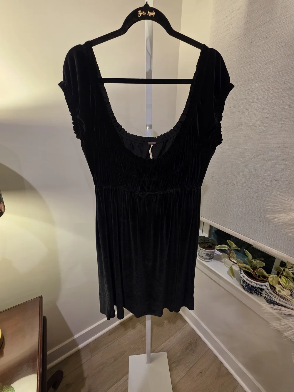 Free People Black Velvet Square-Neck Mini Dress Size M Boho Fairy‎ Goth